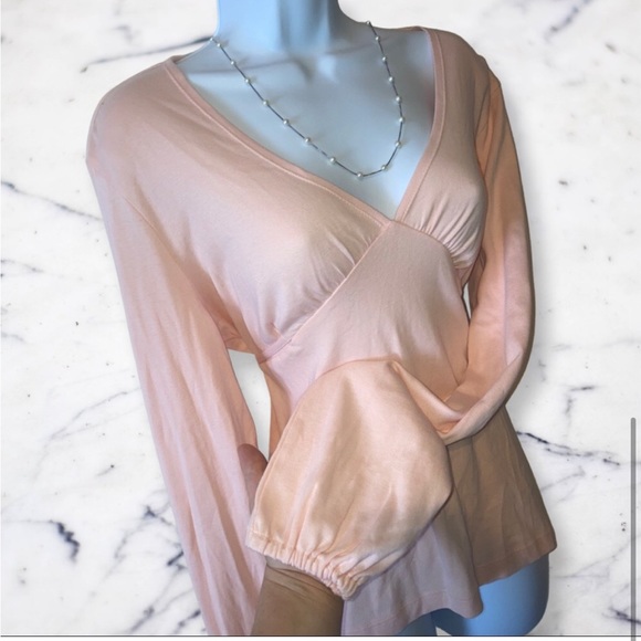 Express Peach V-neck Long Puff Sleeve Blouse - Picture 3 of 6